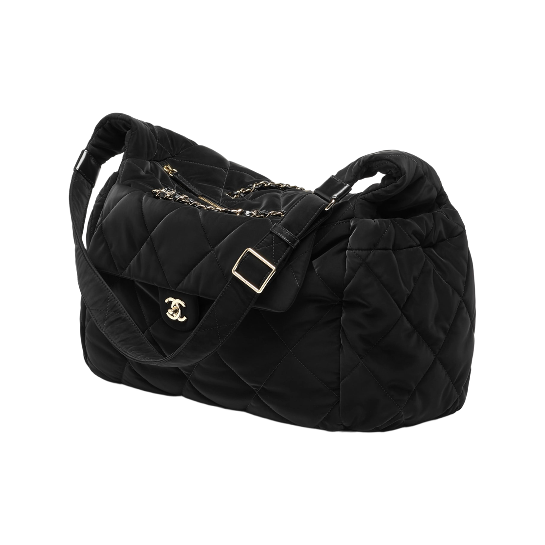 샤넬 맥시 볼링백 벨벳 이펙트 나일론 & 골드 메탈 블랙(Chanel Maxi Bowling Bag Velvet Effect Nylon & Gold Black) - 2