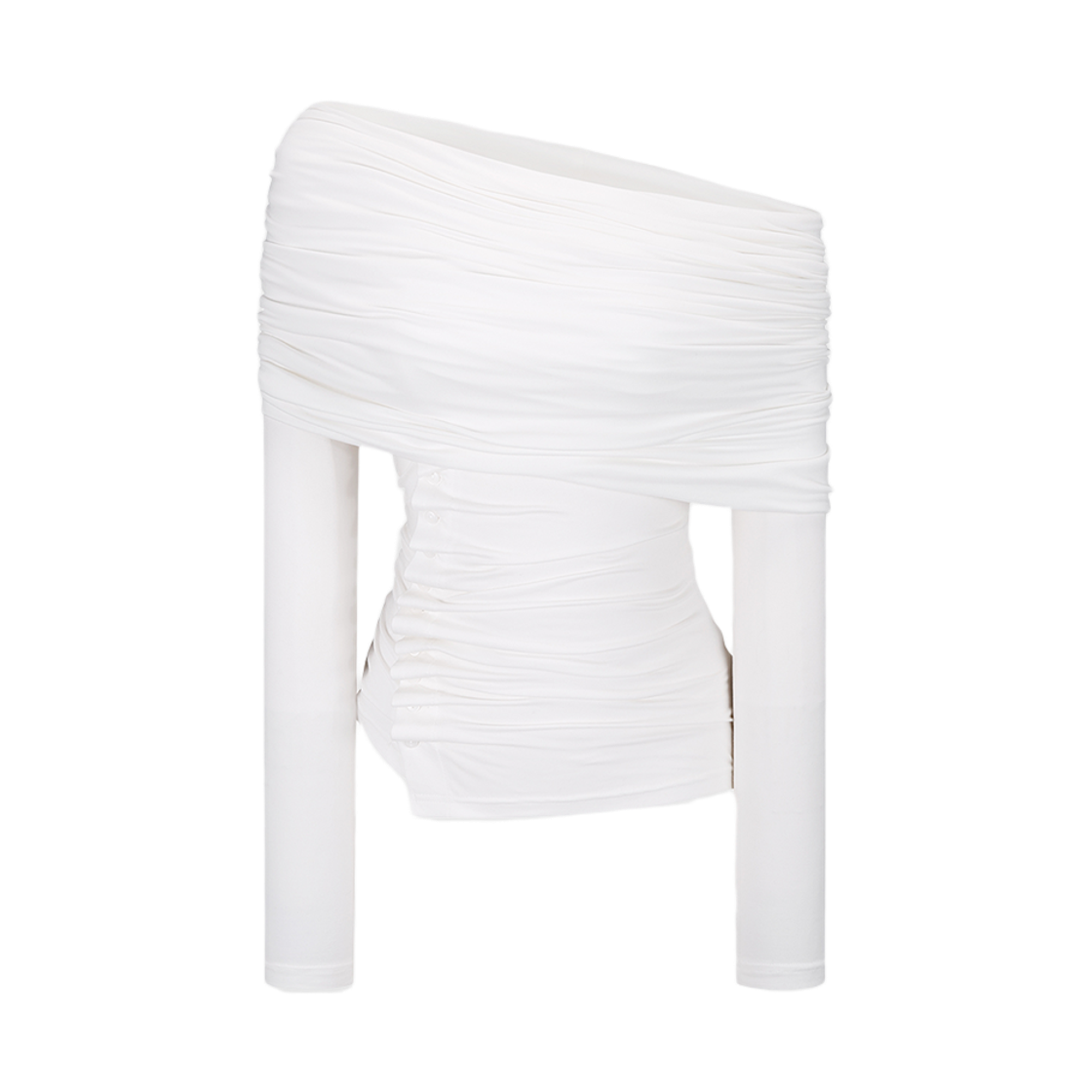 53595 Kashiko Cowl Button Long Sleeve White