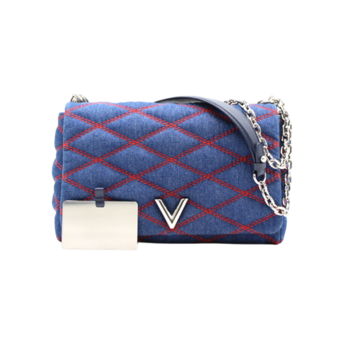 ITP9IUAPE9CF Louis Vuitton M42079 GO-14 Denim Malletage MM Silver Chain Shoulder Bag/Crossbody