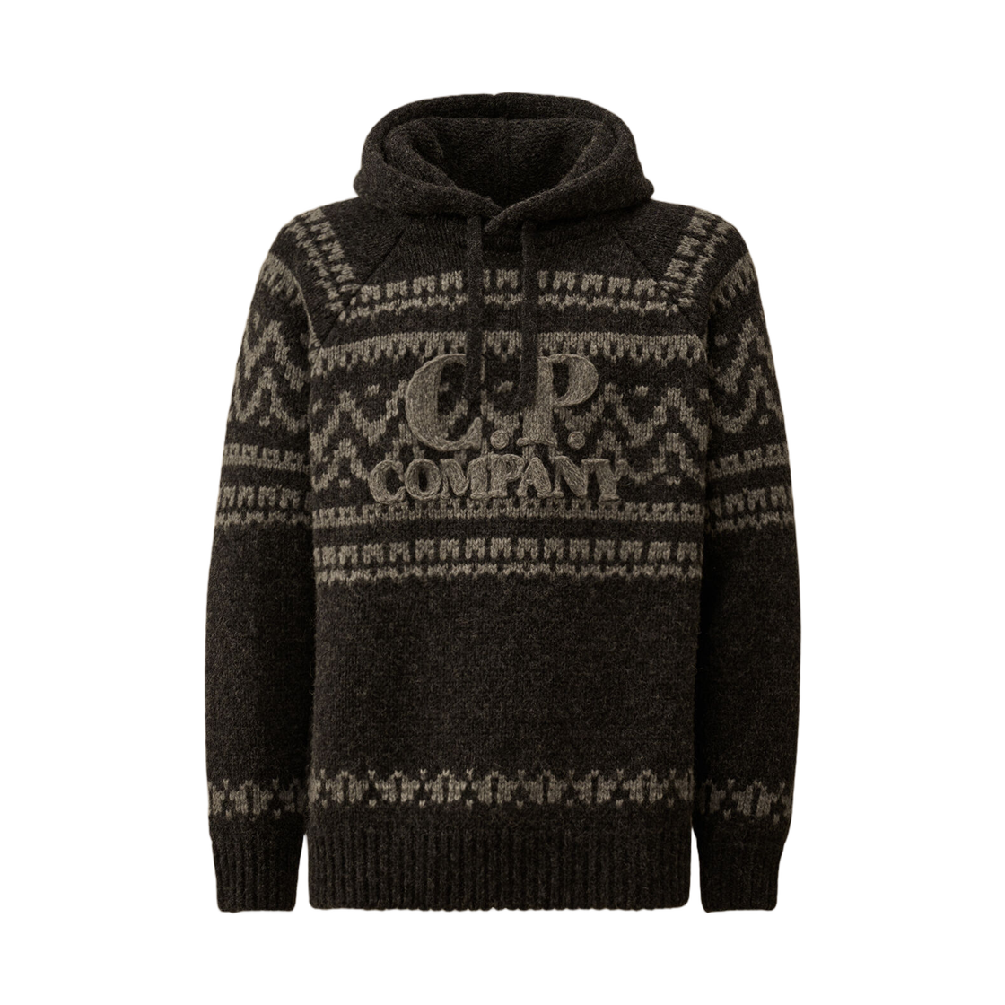C.P. 컴퍼니 자카드 울 후드 스웨터 블랙 - 25FW(C.P. Company Jacquard Wool Hooded Sweater Black - 25FW)