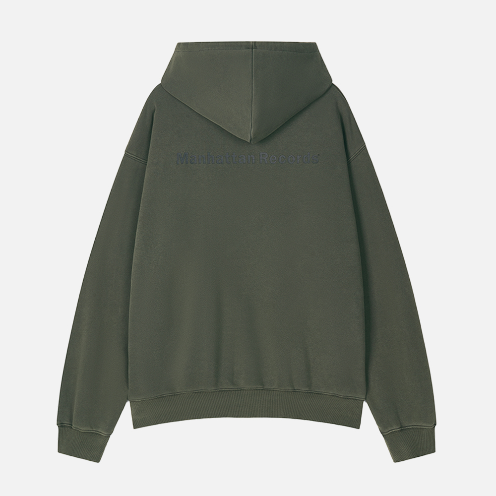 맨하탄 레코즈 클래식 피그먼트 집업 후디 - 올리브(Manhattan Records Classic Logo PM Zip Up Hoodie - Olive) - 2