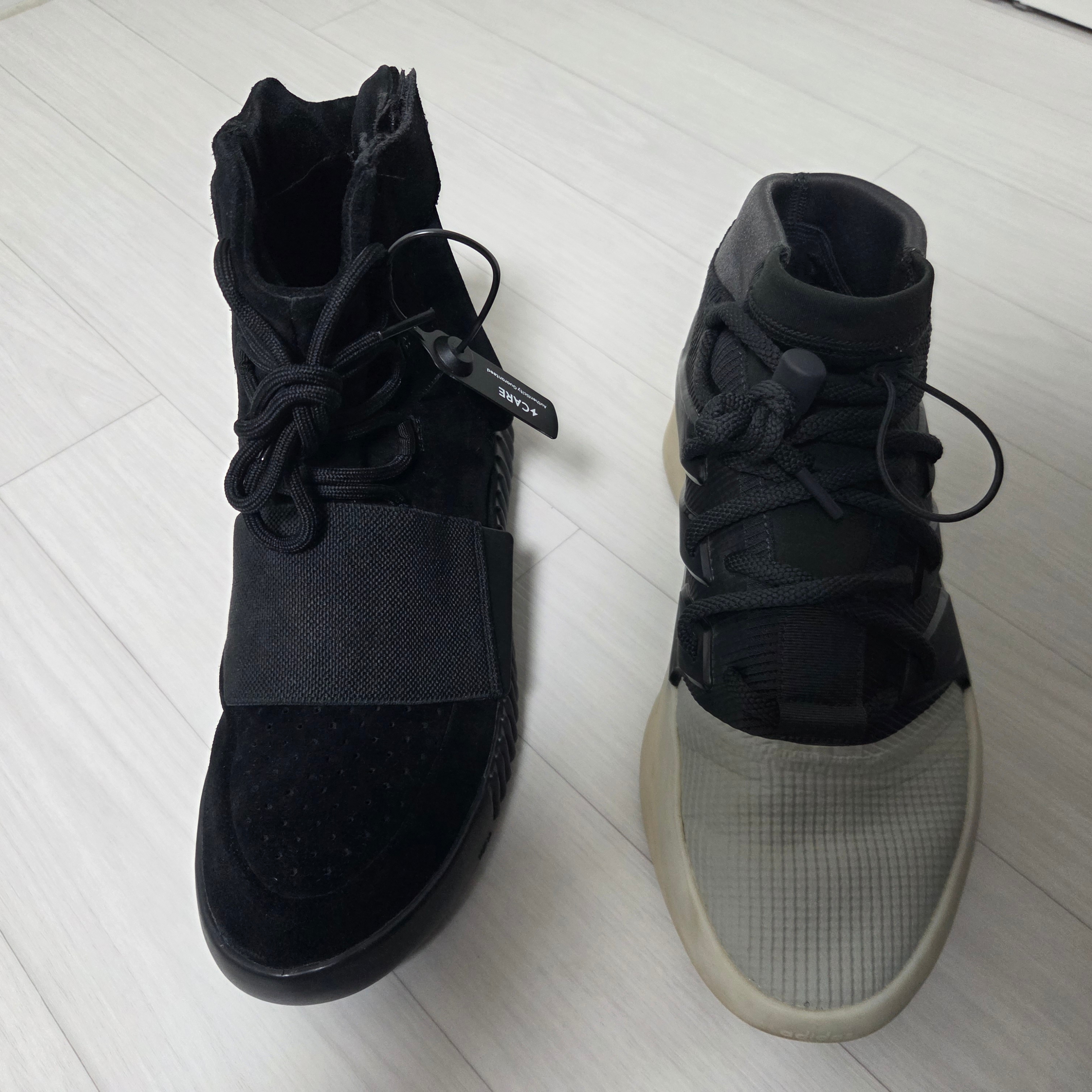 Adidas x Fear of God Athletics I Basketball Carbon Sesame, Adidas Yeezy Boost 750 Triple Black 착용 스타일