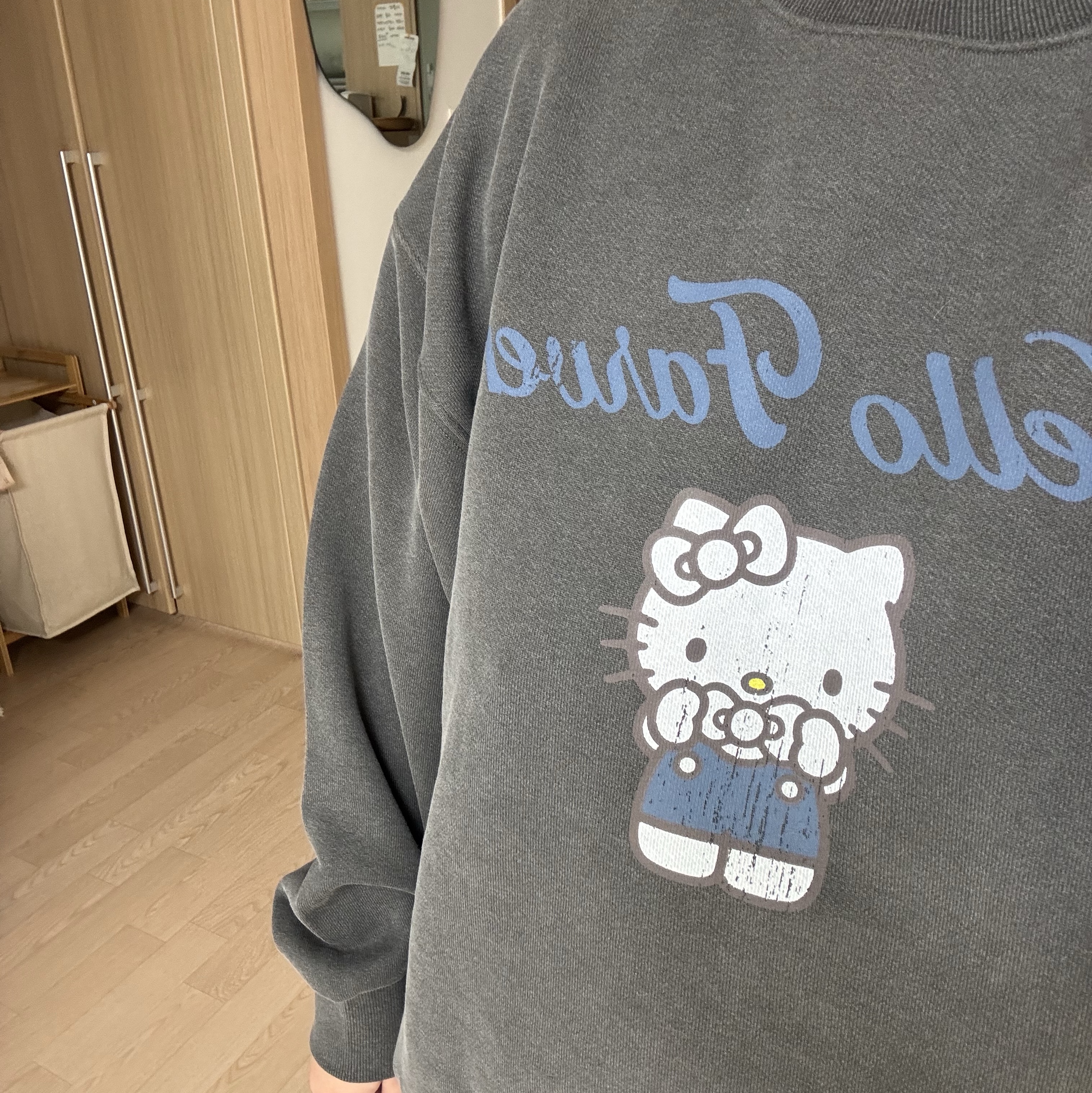 Farven x Hello Kitty Graphic Sweatshirt_Charcoal 착용 스타일