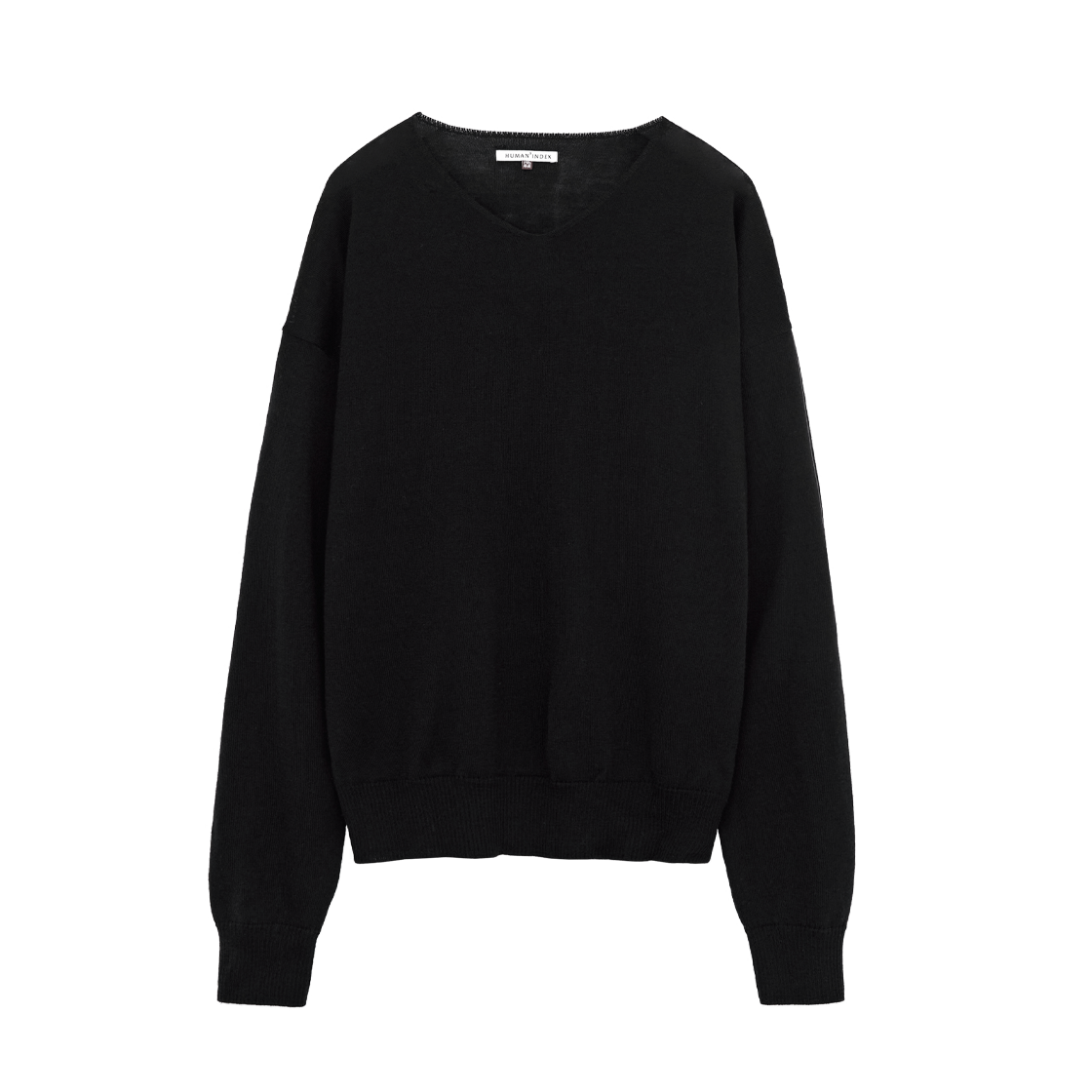 폴리테루 휴먼인덱스 휴먼 루즈드 브이넥 니트 블랙(Polyteru Human Index Human Loosed V-Neck Knit Black)
