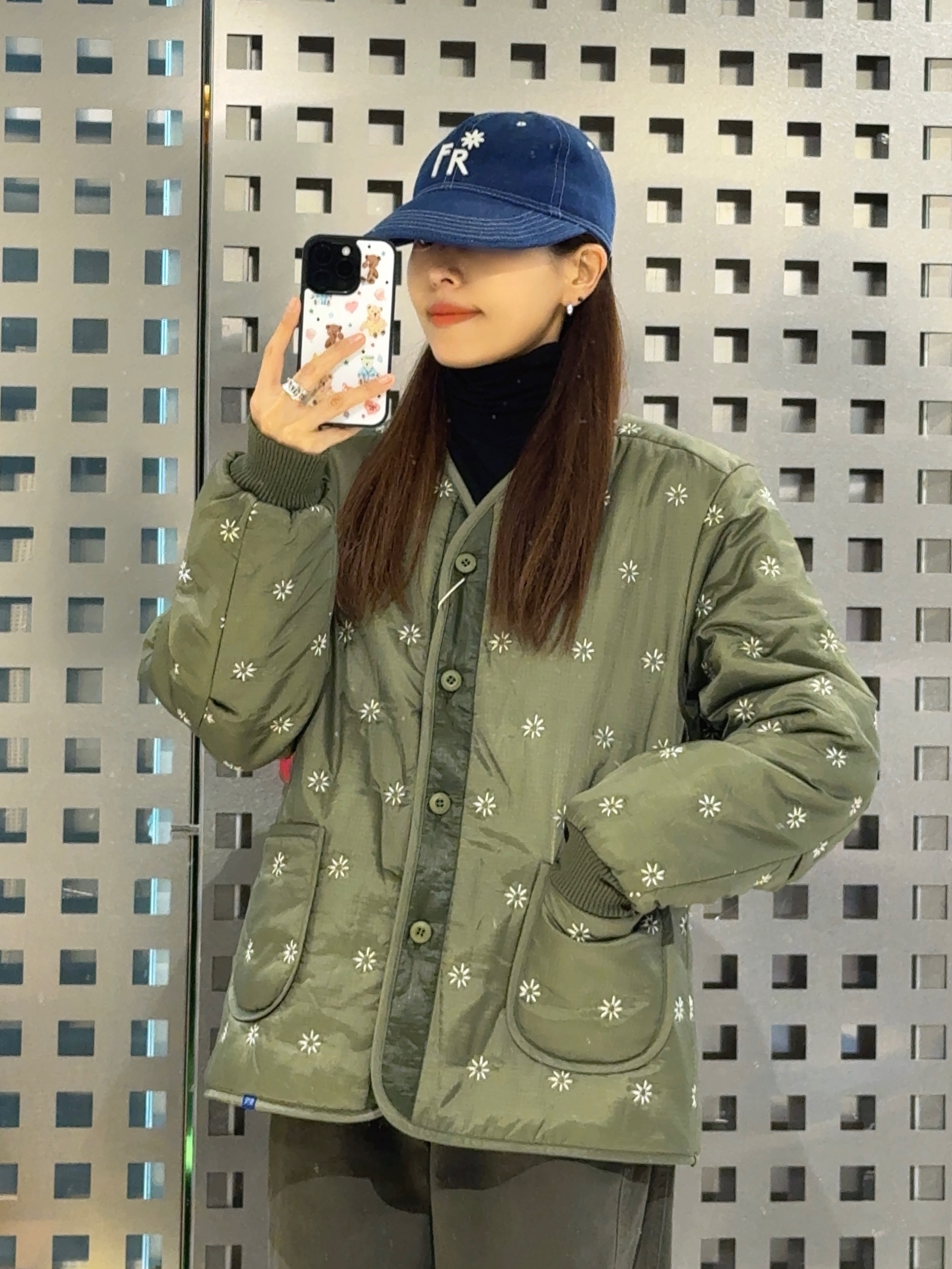 FRITUR Icon Ball Cap Blue, Fritur The KYOTO Quilted Work Jacket Khaki_F244PD01 착용 스타일 - 2
