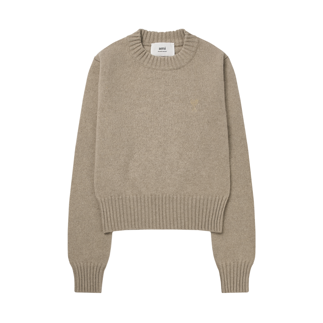 (W) 아미 스몰 하트 로고 크루넥 스웨터 베이지((W) AMI de Coeur Crewneck Sweater Beige) - 1