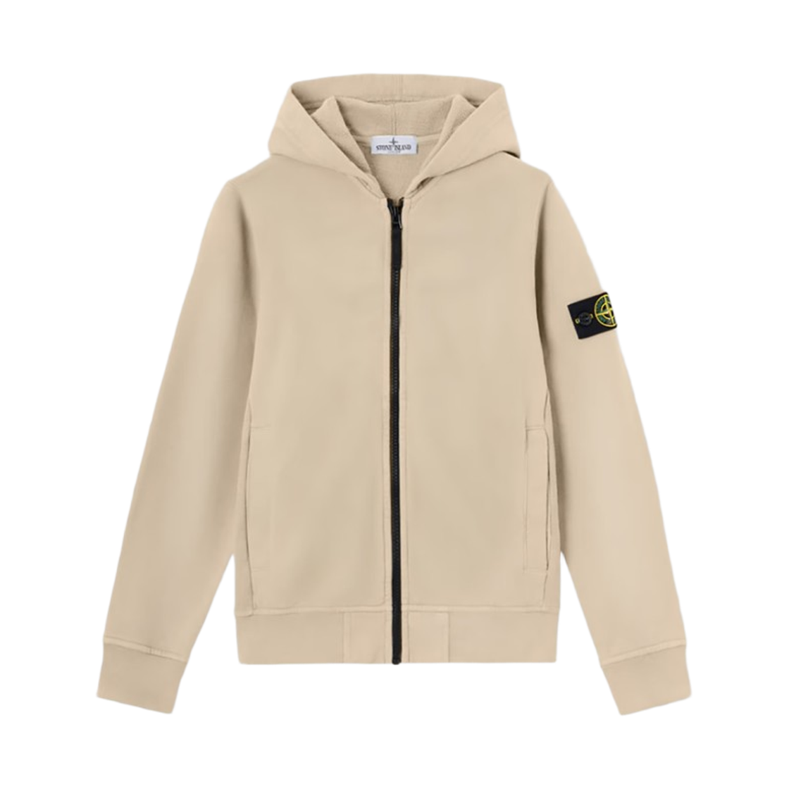 K2S1661000-03S0A20-V0095 (Kids) Stone Island 6100003 Organic Cotton Fleece Hooded Zip Up Sweatshirt with Pockets and Ribbed Details Sand - 25FW
