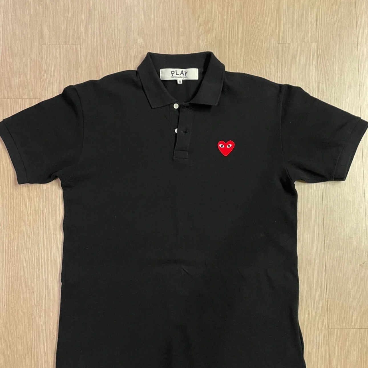Play Comme des Garcons Red Heart Polo Shirt Black 착용 스타일