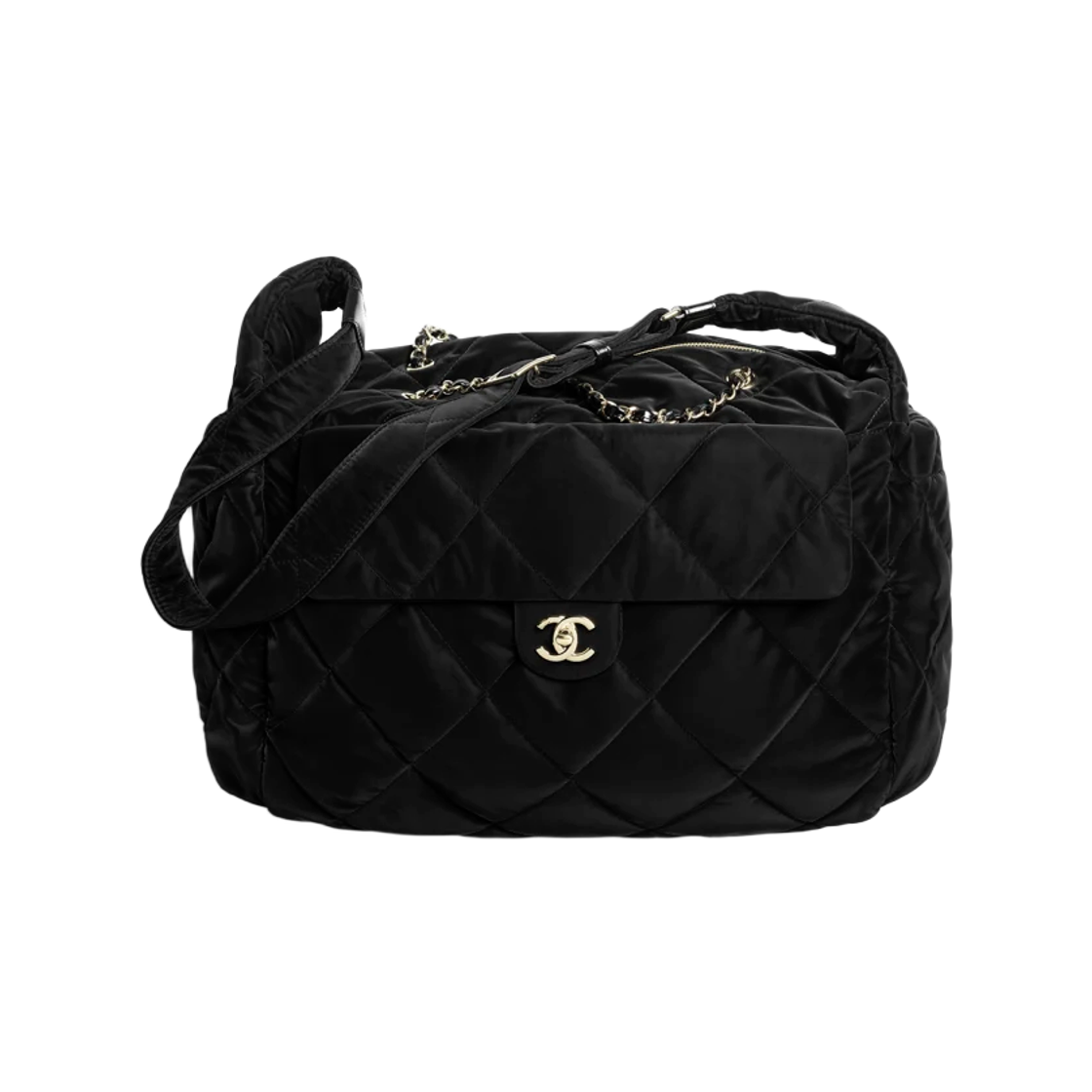 샤넬 맥시 볼링백 벨벳 이펙트 나일론 & 골드 메탈 블랙