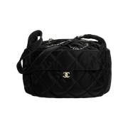Chanel Maxi Bowling Bag Velvet Effect Nylon & Gold Black
