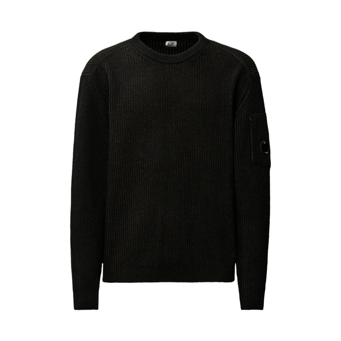19CMKN307A006170A652 C.P. Company Fleece Knit Crewneck Lens Sweater Capers Green - 25FW