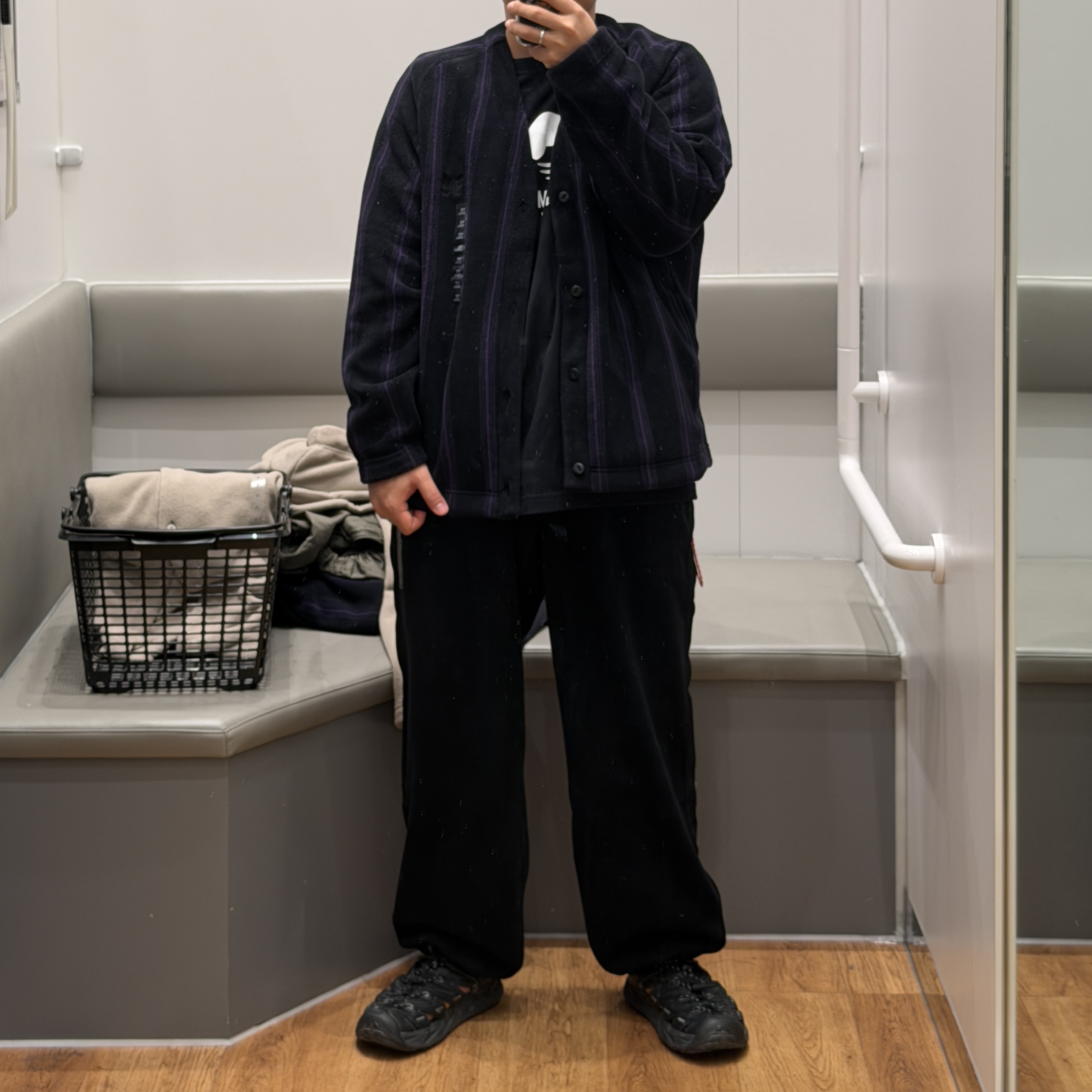 Uniqlo x Needles Fleece Wide Pants Black - KR 착용 스타일