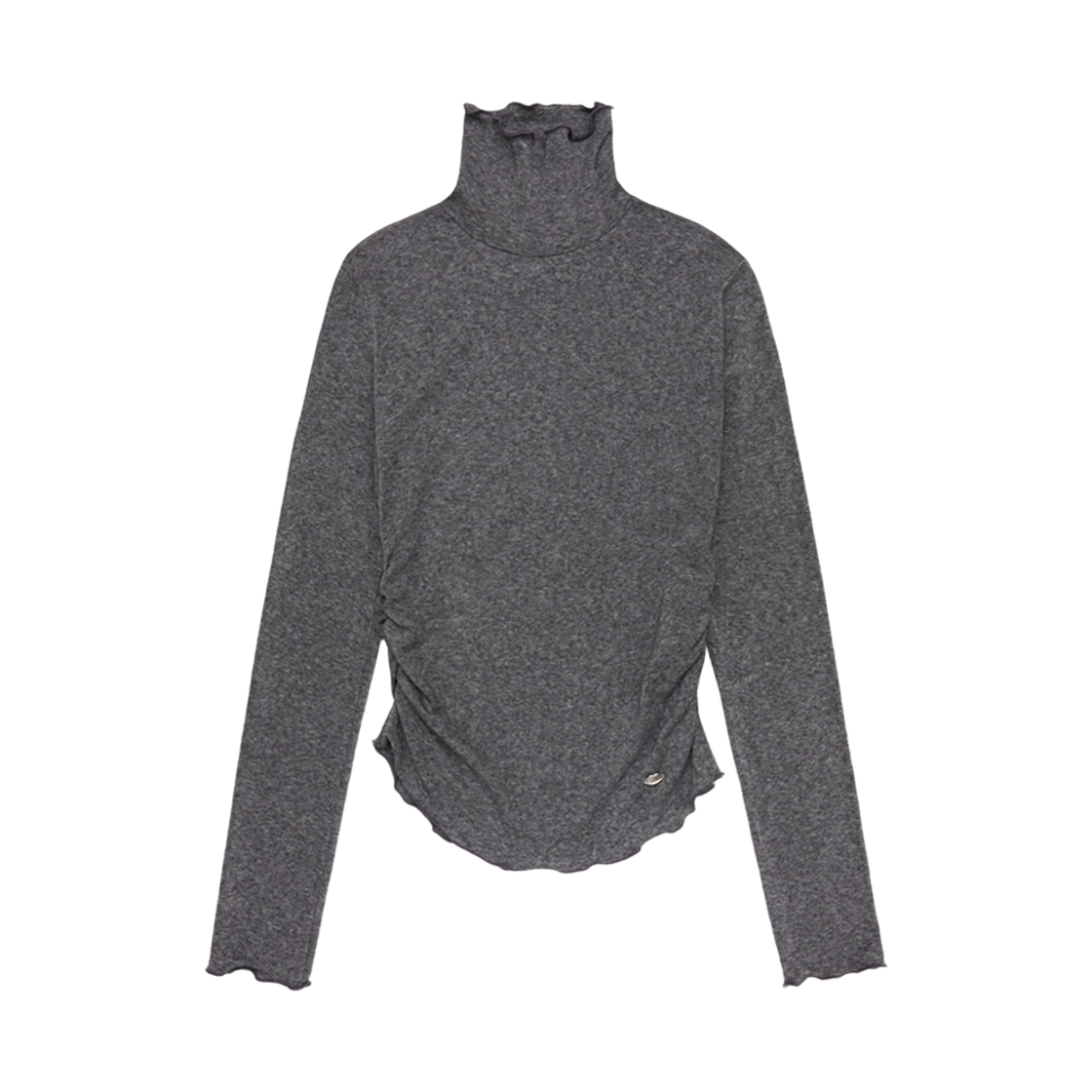 콜아웃뉴이어 립 포인트 라벨 시어링 터틀넥 니트 / 차콜(CONY Lip Point Label Shirring Turtleneck Knit / Charcoal)