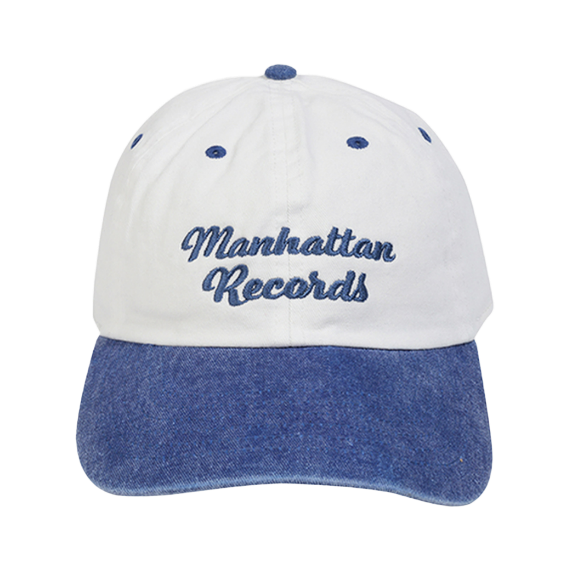 MR25CA002BL0 Manhattan Records Arch Logo 2 Tone ball cap - White / Blue