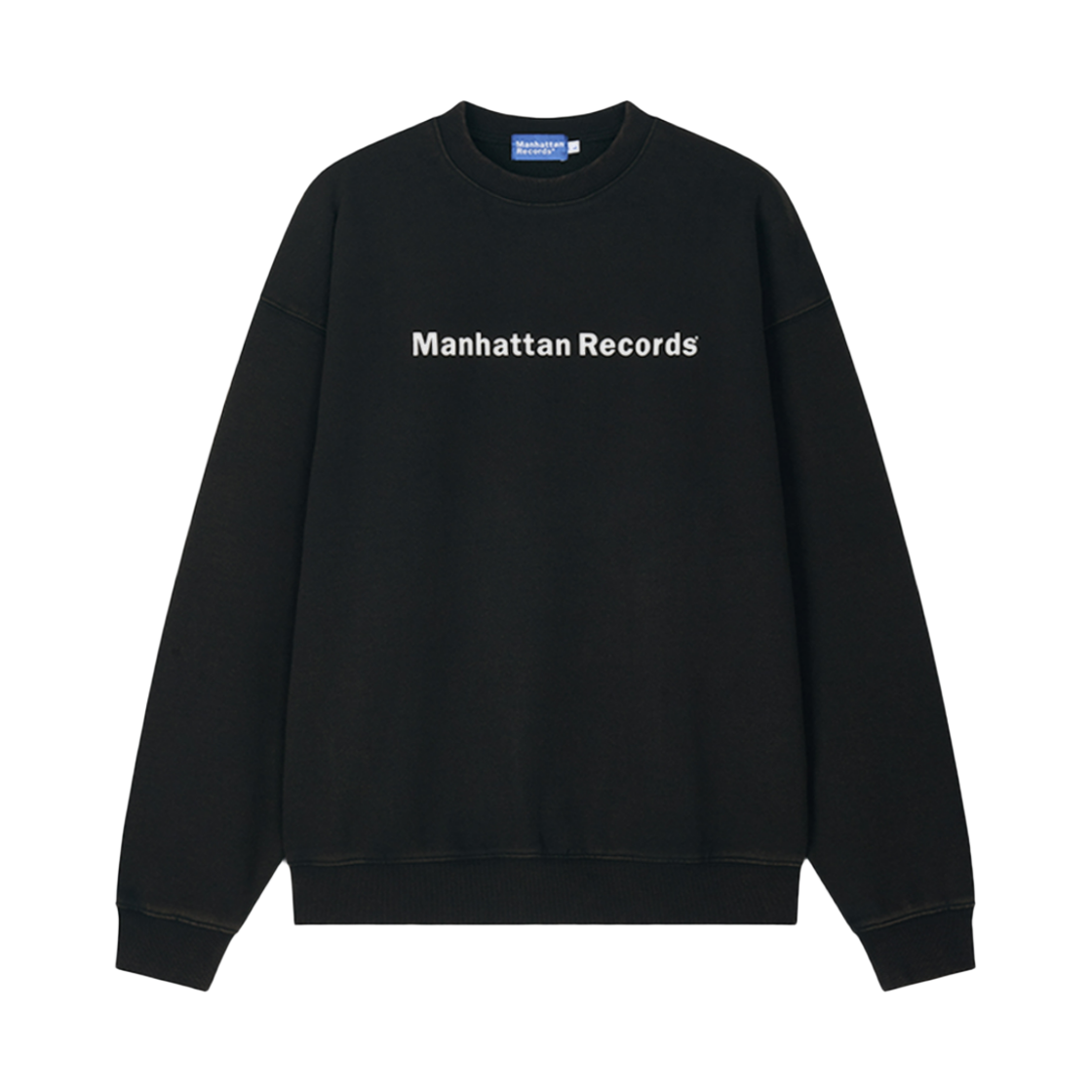 MR25CR010BK Manhattan Records Logo Washed Crew Neck - Black