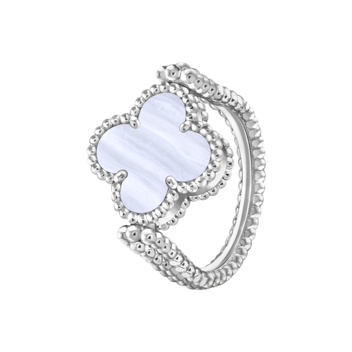 반 클리프 & 아펠 빈티지 알함브라 리버시블 링 18K 화이트 골드 다이아몬드 칼세도니(Van Cleef & Arpels Vintage Alhambra Reversible Ring 18K White Gold Diamond Chalcedony)