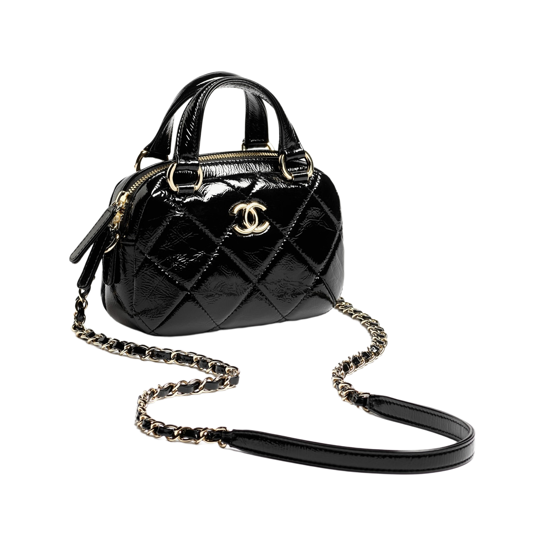 샤넬 미니 볼링백 샤이니 카프스킨 카프스킨 & 골드 메탈 블랙(Chanel Mini Bowling Bag Shiny Crumpled Calfskin & Gold Black) - 2
