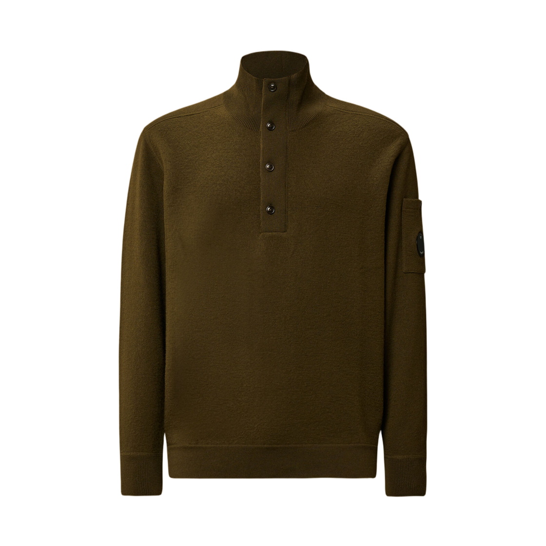 C.P. 컴퍼니 메리노 울 펠티드 하프 버튼 스웨터 아이비 그린 - 25FW(C.P. Company Merino Wool Felted Half Button Sweater Ivy Green - 25FW) - 1