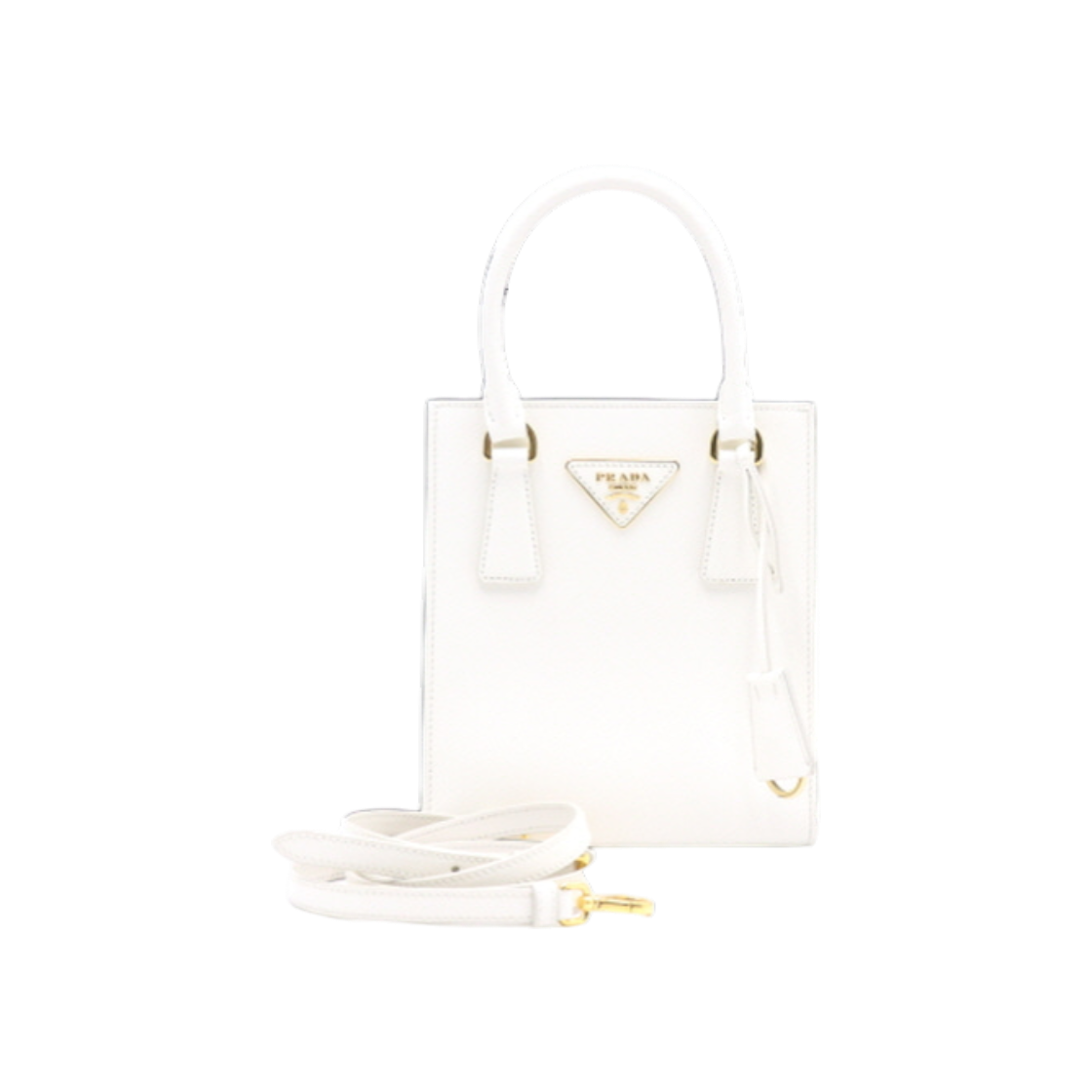 ITFJEJWARKIN Prada Saffiano White Tote & Shoulder Bag with Gold Logo 1BA358
