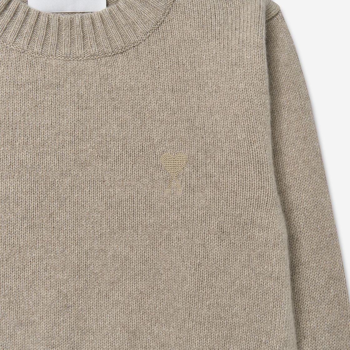 (W) 아미 스몰 하트 로고 크루넥 스웨터 베이지((W) AMI de Coeur Crewneck Sweater Beige) - 3