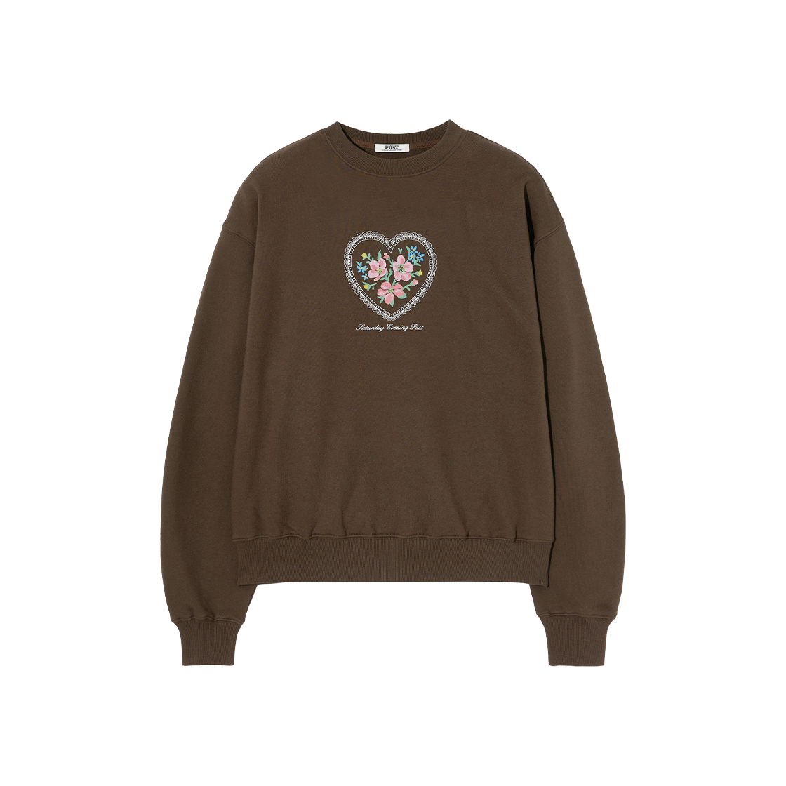 더 새터데이 이브닝 포스트 레이스 플라워 그래픽 스웨트셔츠 브라운(The Saturday Evening Post Lace Flower Graphic Sweat Shirt Brown)