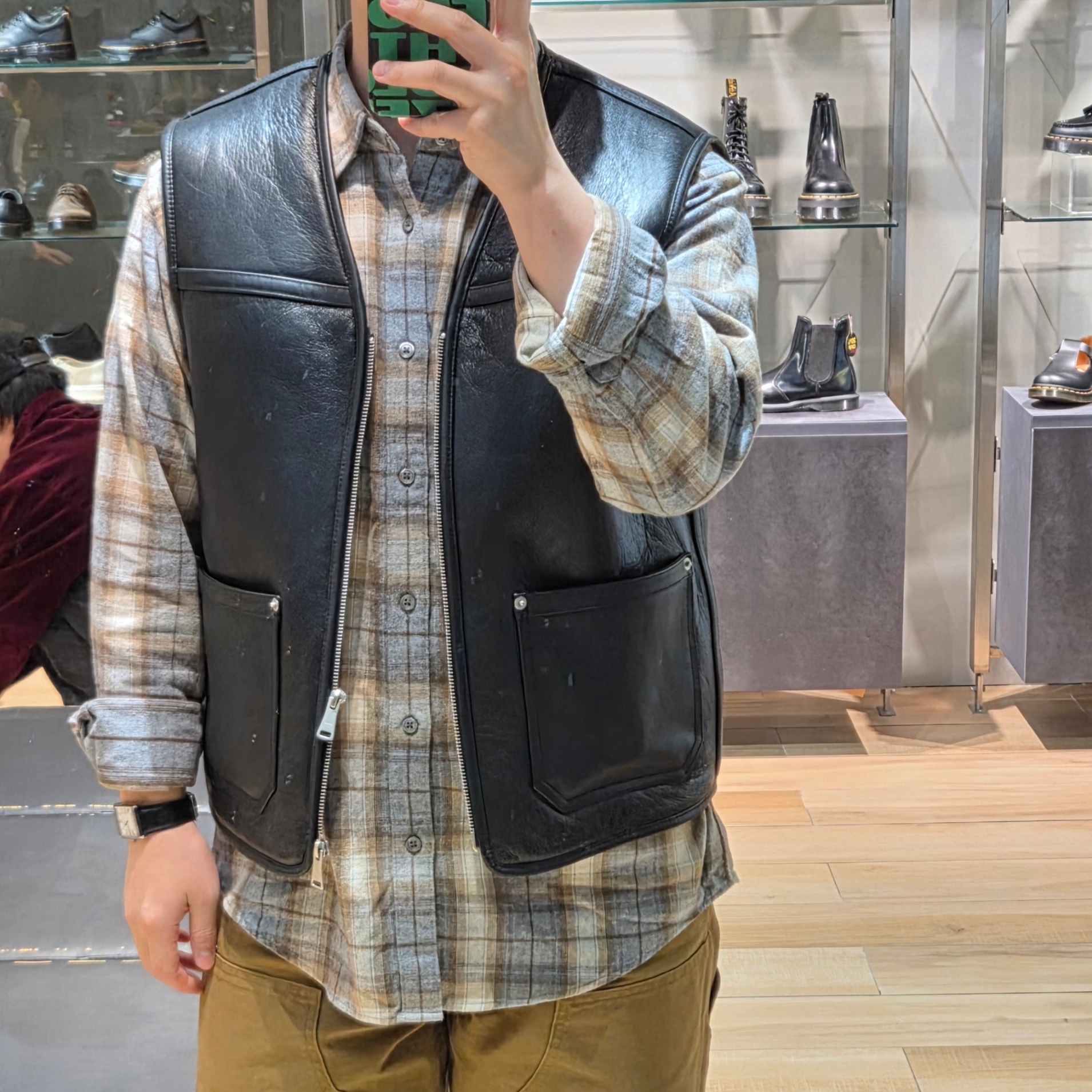 MUJI Flannel L/S Shirt Light Beige 착용 스타일