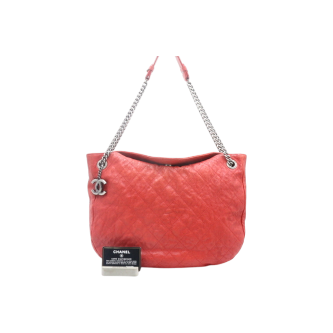IT7A8GUS73UW Chanel Limited Edition Red Caviar Quilted Hobo Bag with Silver Chain