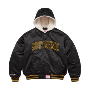 Supreme Mitchell & Ness Lined Hooded Satin Varsity Jacket Black - 25FW