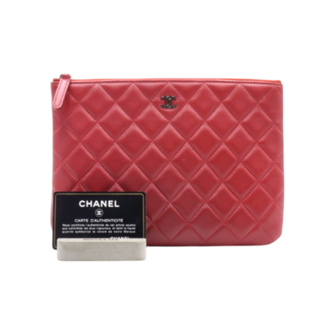 ITMWTVN6LR8D Chanel Red Lambskin Classic CC Logo Small Pouch Clutch Bag