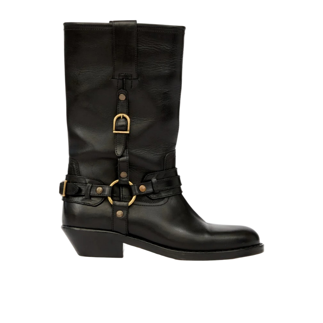 (W) 이자벨 마랑 헤이코 스트랩 레더 카마르그 부츠 블랙((W) Isabel Marant Heiko Leather Camargue Boots with Straps Black) - 1