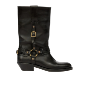 (W) Isabel Marant Heiko Leather Camargue Boots with Straps Black