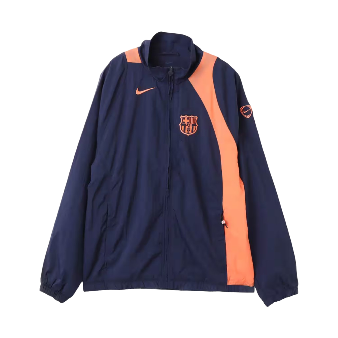 HQ9735-410 Nike FC Barcelona Soccer Total 90 Soccer Track Jacket Midnight Navy Bright Mango (Non Marking Ver.)