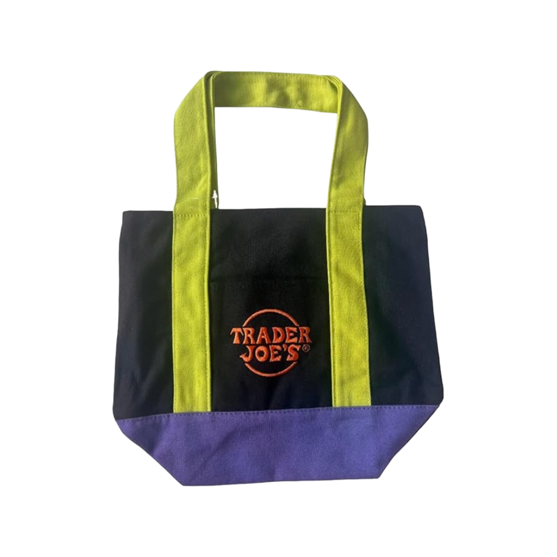 - Trader Joe's Halloween Limited Edition Trick or Treat Mini Canvas Tote Bag Black Neon
