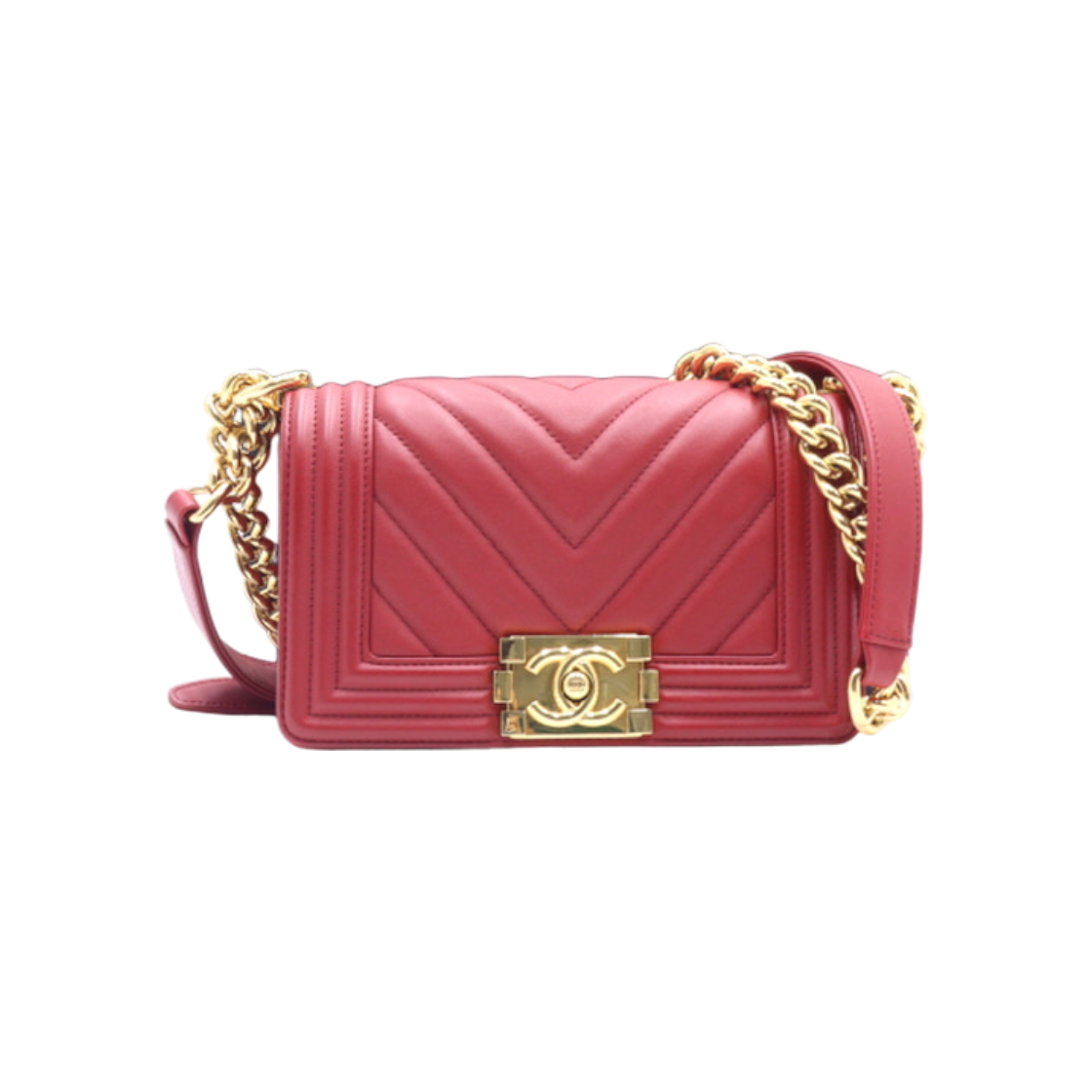 ITF2HCNWLTUG Chanel Red Chevron Boy Chanel Small Gold Chain Shoulder and Crossbody Bag