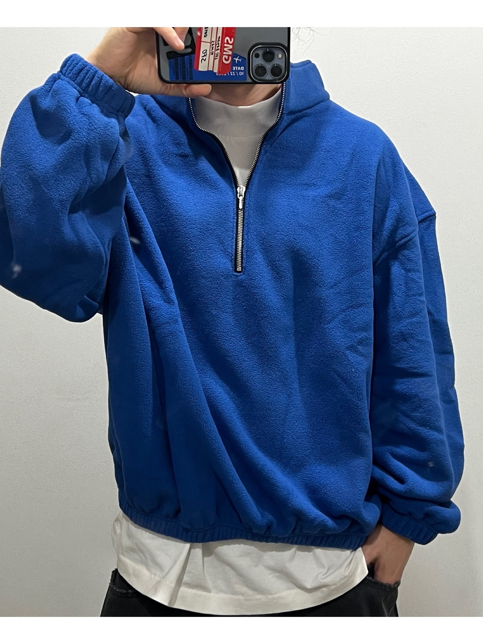 Nonnod Half Zip Fleece Blue, Nonnod Double Knee Cover Pants Vintage Black 착용 스타일 - 1