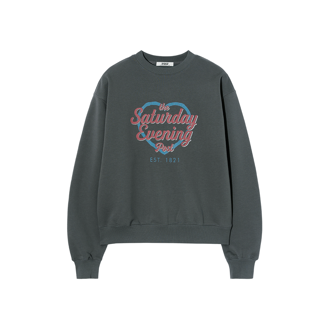 더 새터데이 이브닝 포스트 하트 새터데이 그래픽 스웨트셔츠 차콜(The Saturday Evening Post Heart Saturday Graphic Sweat Shirt Charcoal)