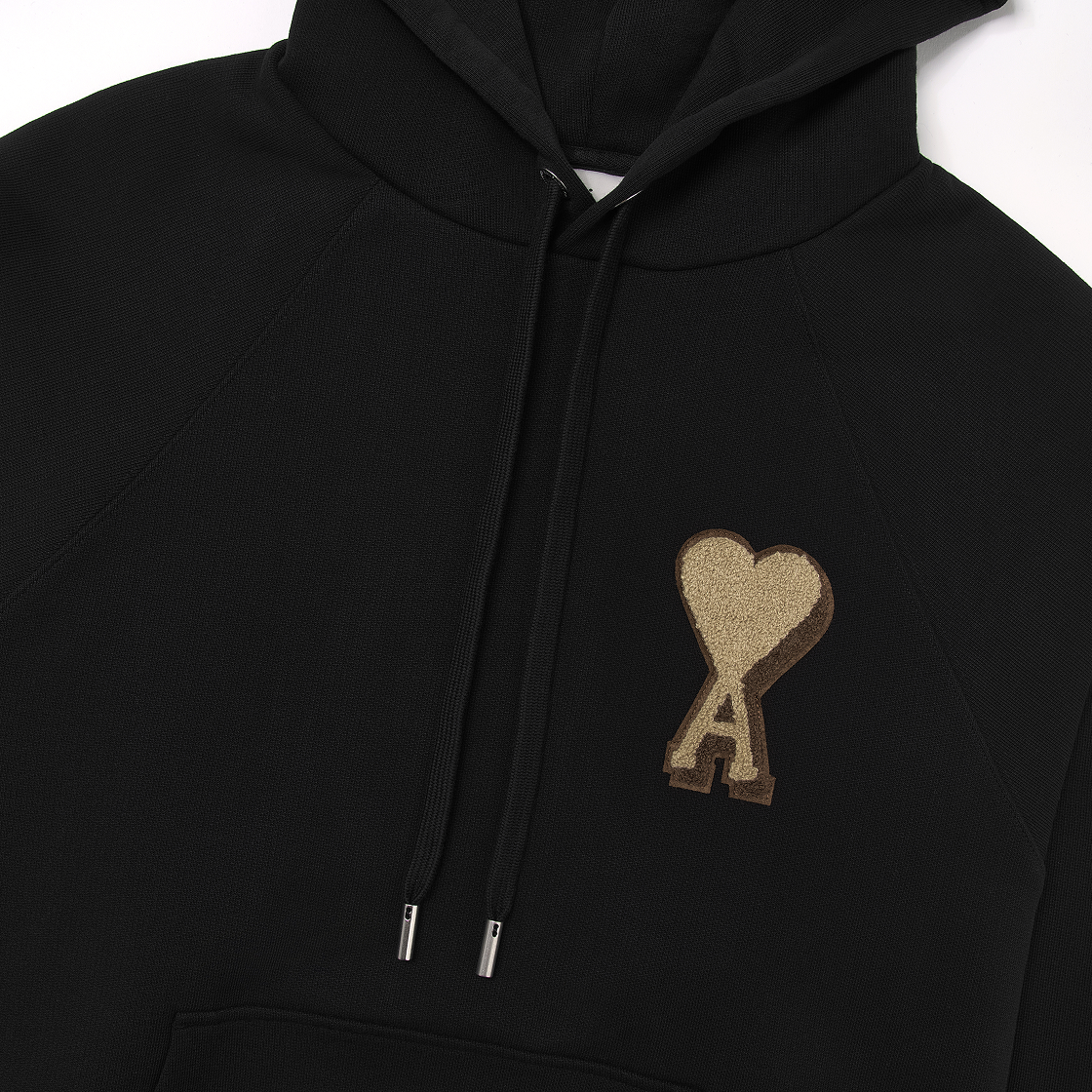 아미 빅 하트 로고 코튼 후드 블랙(AMI de Coeur Cotton Hoodie Black) - 3