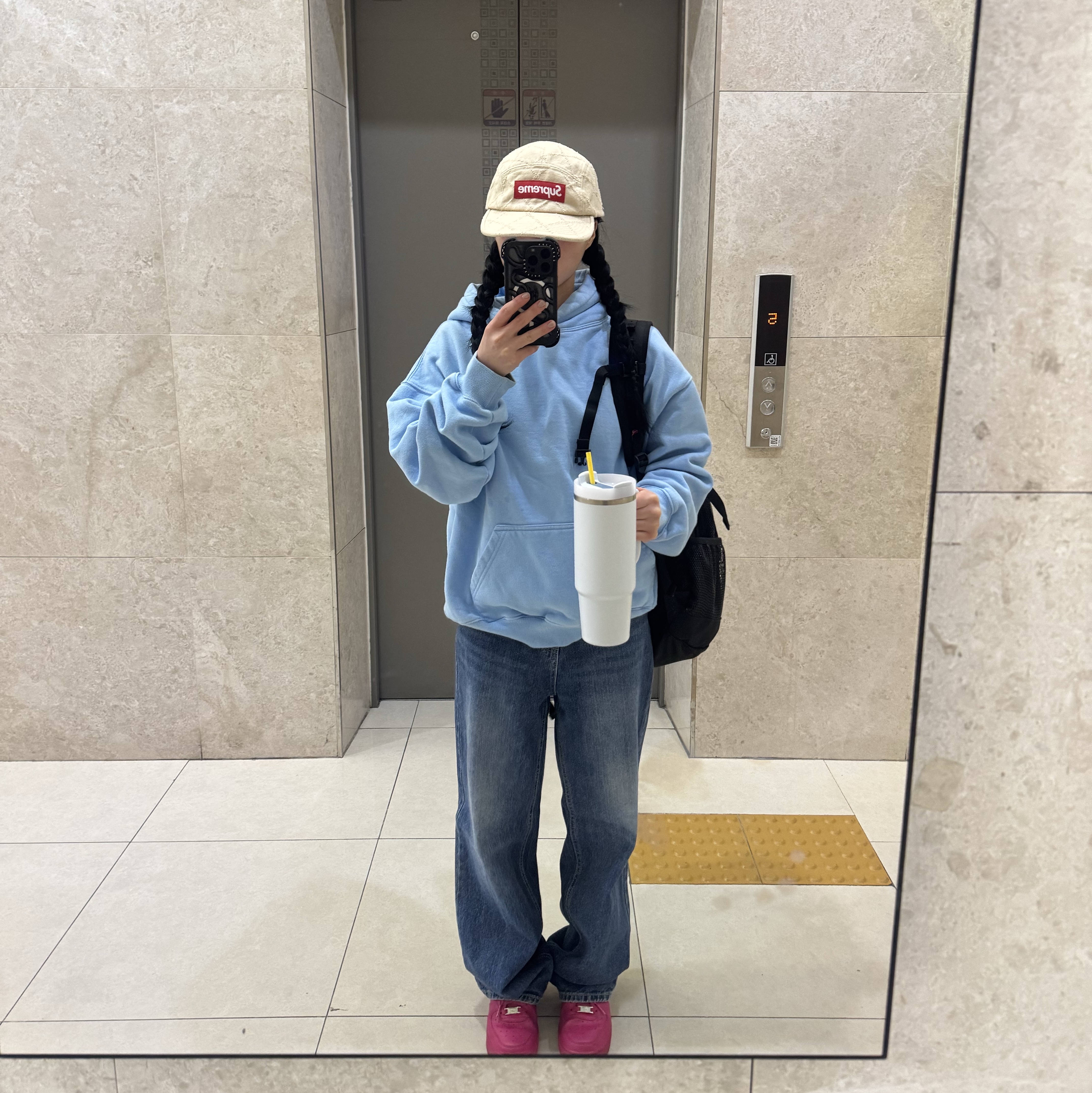 IAB Studio Hoodie Sky Blue Lemon, (W) Nike Air Force 1 '07 Fireberry Fierce Pink 착용 스타일 - 2