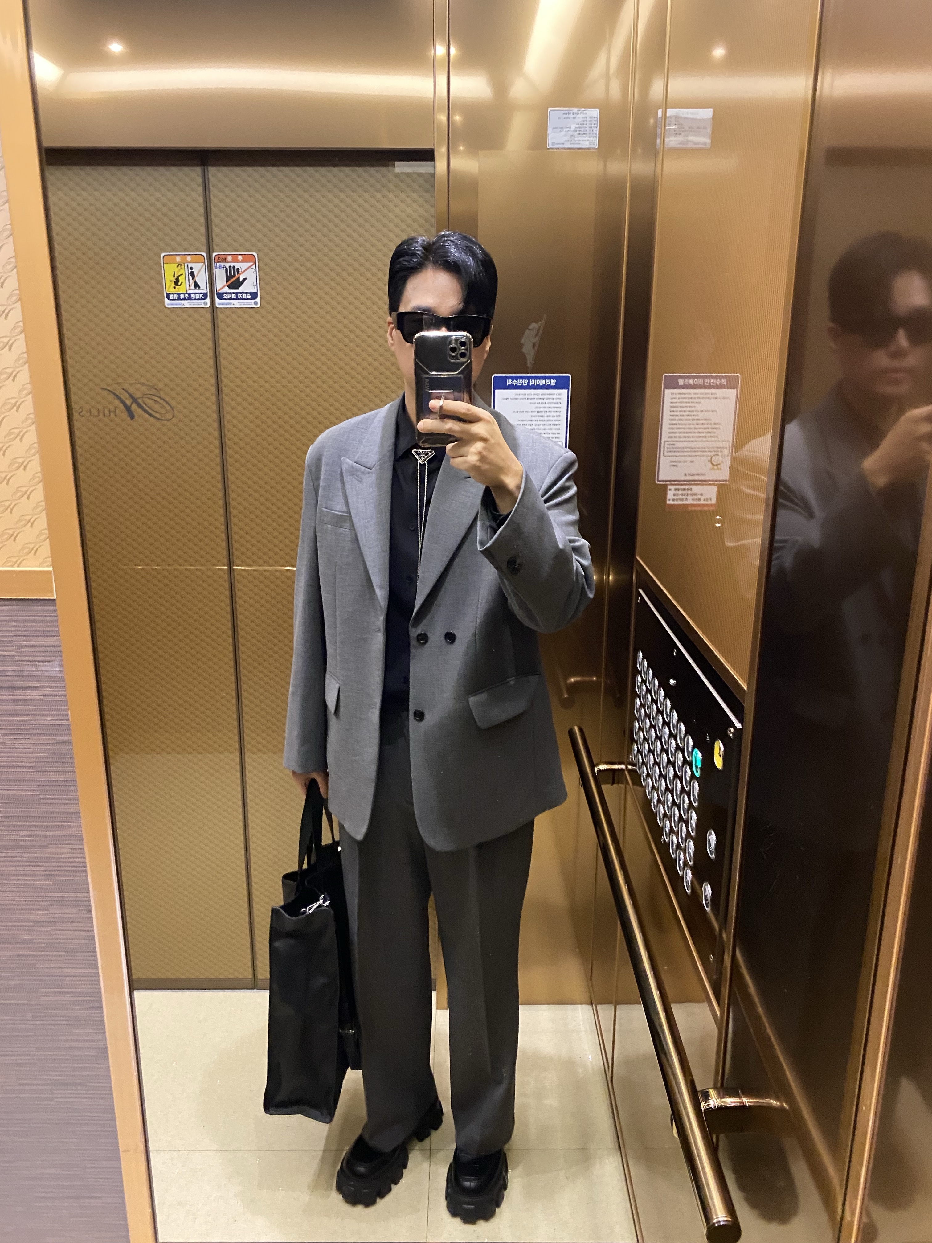 Prada Monolith Brushed Leather Loafers Black 착용 스타일