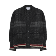 Thom Browne Donegal Tartan Stripe V-Neck Cardigan Grey