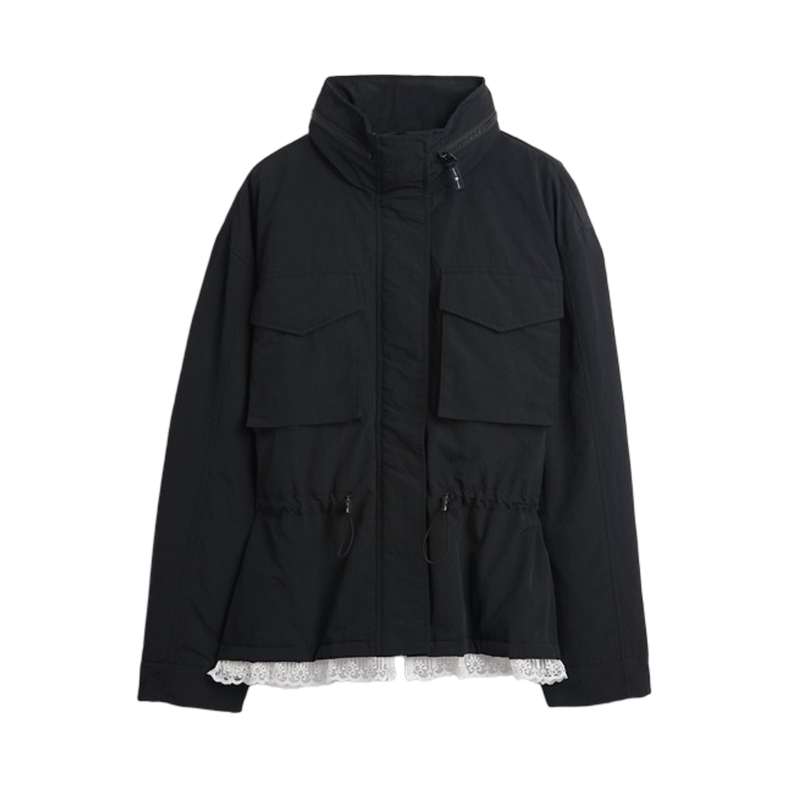 (W) 갭 × 샌디 리앙 레이스 트림 신치드 자켓 블랙((W) Gap × Sandy Liang Lace-Trim Cinched Jacket Black)