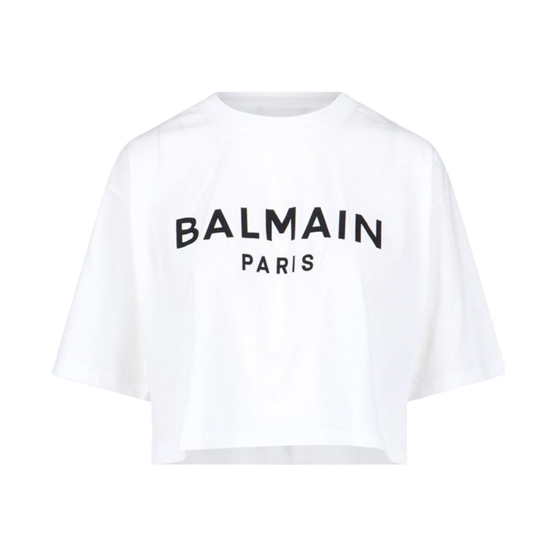(W) 발망 로고 크롭 코튼 티셔츠 화이트((W) Balmain Logo Cropped Cotton T-Shirt White)