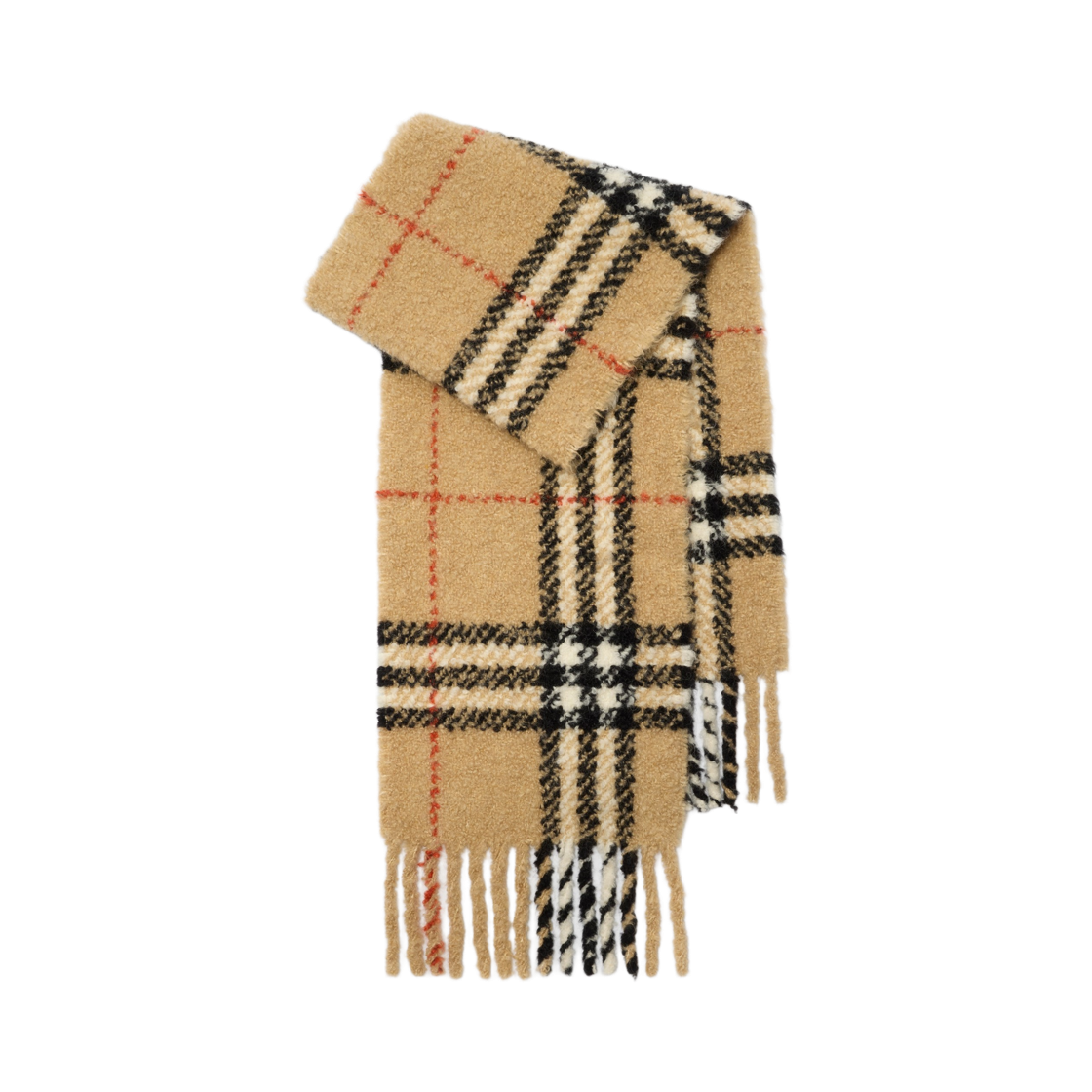 버버리 체크 알파카 울 블렌드 부클레 머플러 샌드 베이지 | Burberry