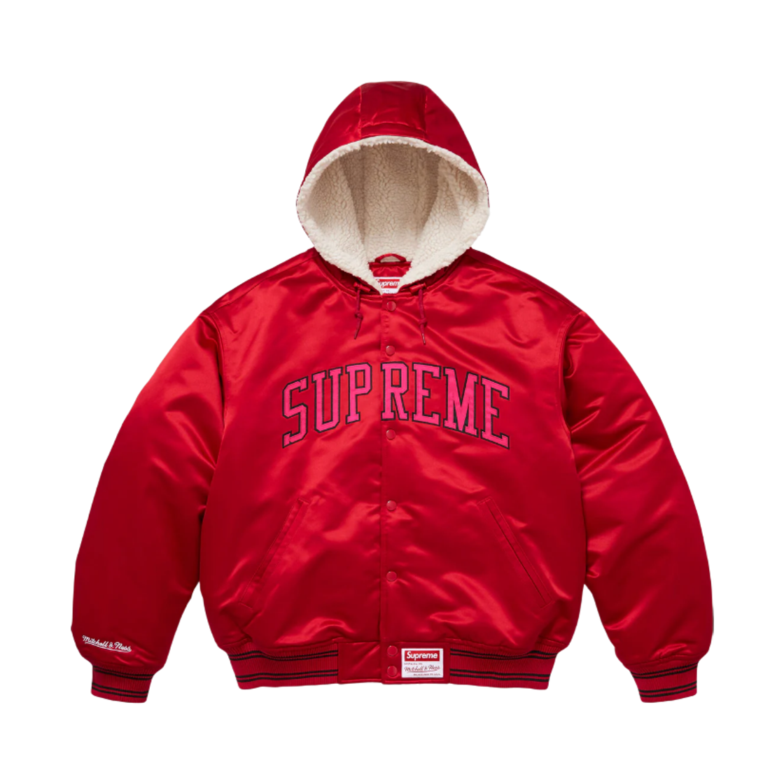 - Supreme Mitchell & Ness Lined Hooded Satin Varsity Jacket Red - 25FW