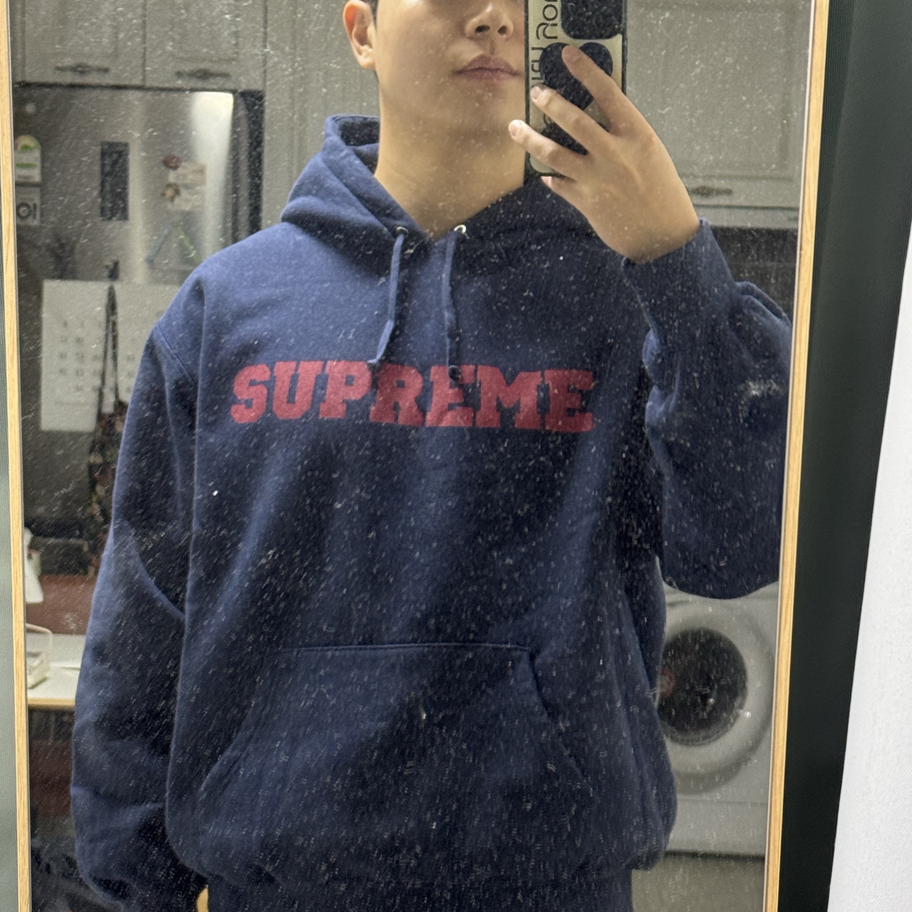 Supreme Reverse Hooded Sweatshirt Navy - 25SS 착용 스타일