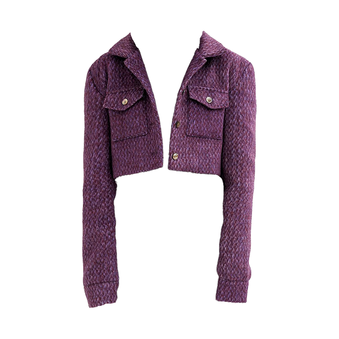 - (W) Leey Flap-Pocket Cropped Jacket Purple