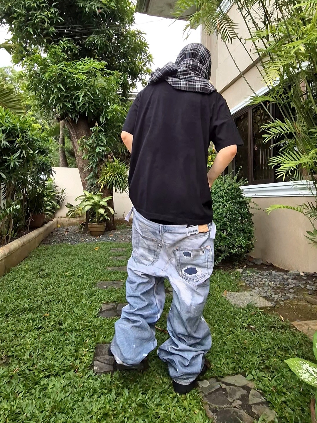 Protocol Index Trompe L'oeil Layered Pants Blue 착용 스타일