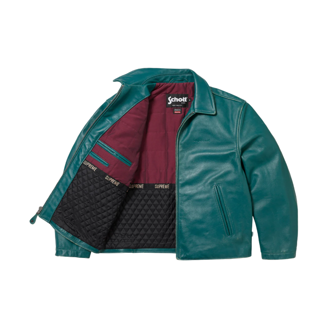 슈프림 x 쇼트 레더 레이서 자켓 틸 - 25FW(Supreme x Schott Leather Racer Jacket Teal - 25FW) - 2