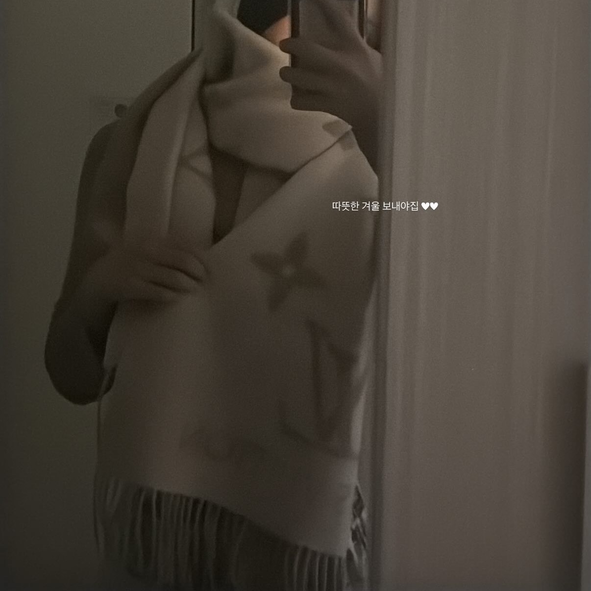 Louis Vuitton Monogram Giant Muffler Light Grey, Louis Vuitton Simply Essential Muffler Beige 착용 스타일 - 2
