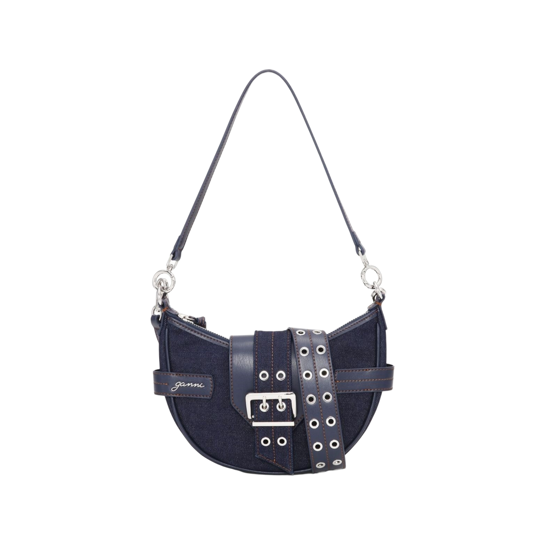 A6137-642 Ganni Small Bucky Denim Crossbody Bag Blue